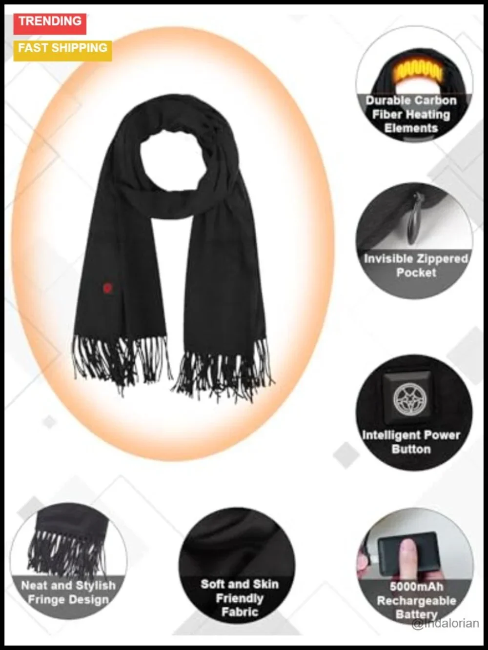 Heated Scarf with Rechargeable Battery, Electric Neck Warmer, 3 Heat Settings,